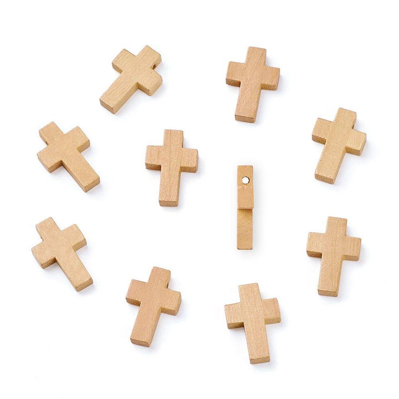 KISSITTY 50Pcs 7/8" x 5/9" Natural Unfinished Wood Cross Pendants Beads 22x14mm for Crafts & DIY Jewelry Projects - Image 1